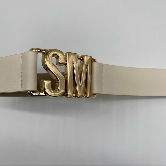 Steve Madden Cream Gold Metal Interlock Stretch Belt size M/L NEW - Picture 3 of 6